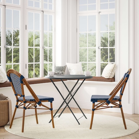 Flash Furniture Navy/White PE Rattan Stacking Paris Chair, 2PK 2-SDA-AD642001-NVYWH-NAT-GG